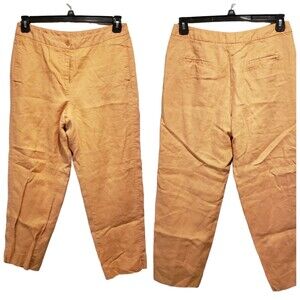 Rafaella size 10 100% Linen Dress Pants Women's Orange Wide Leg